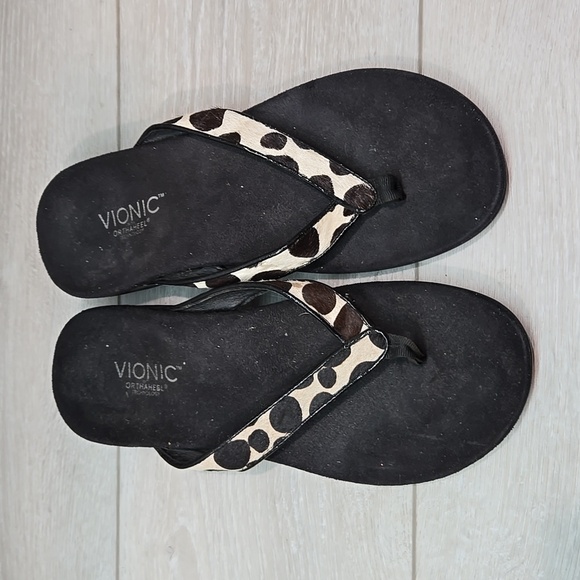 Vionic Women Selena w Orthaheel Thong Leather Hair Sandals Slide shoes sz 8 - Picture 3 of 9
